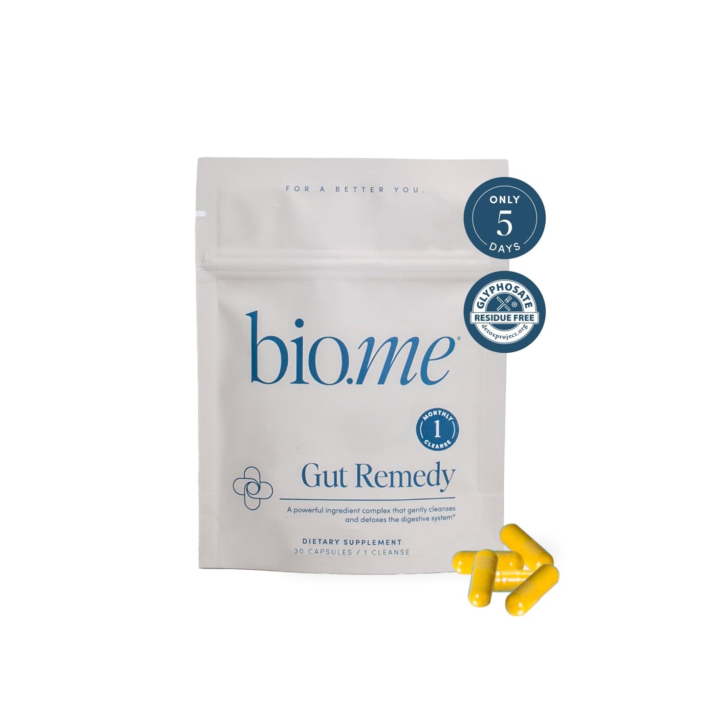 Bio.me Gut Remedy Capsules (1 Monthly Cleanse) Gut Cleanse with Magnesium Citrate Berberine Immunolin L-Glutamine - 5 Day Cleanse & Reset Digestive System Remove Waste Rebalance Gut Microbiome