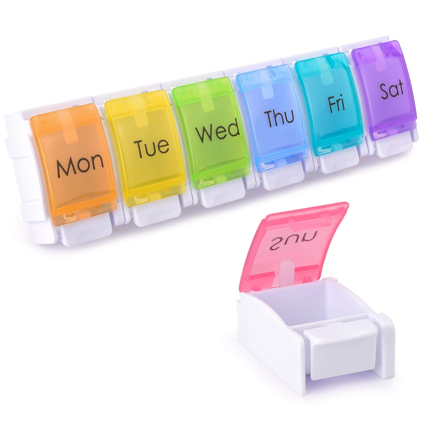 LEMBOL Detachable Pill OrganizerWeekly Pill Box 1 Time a DayLarge Daily Pill Case for Pills/Vitamin/Fish Oil/Supplements(Rainbow)