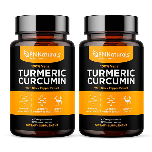 PhiNaturals Turmeric Curcumin Supplement with Black Pepper Extract - 4200 mg Whole Curcuma Root Equivalent Per 3 Capsules Serving - Tumeric Pills