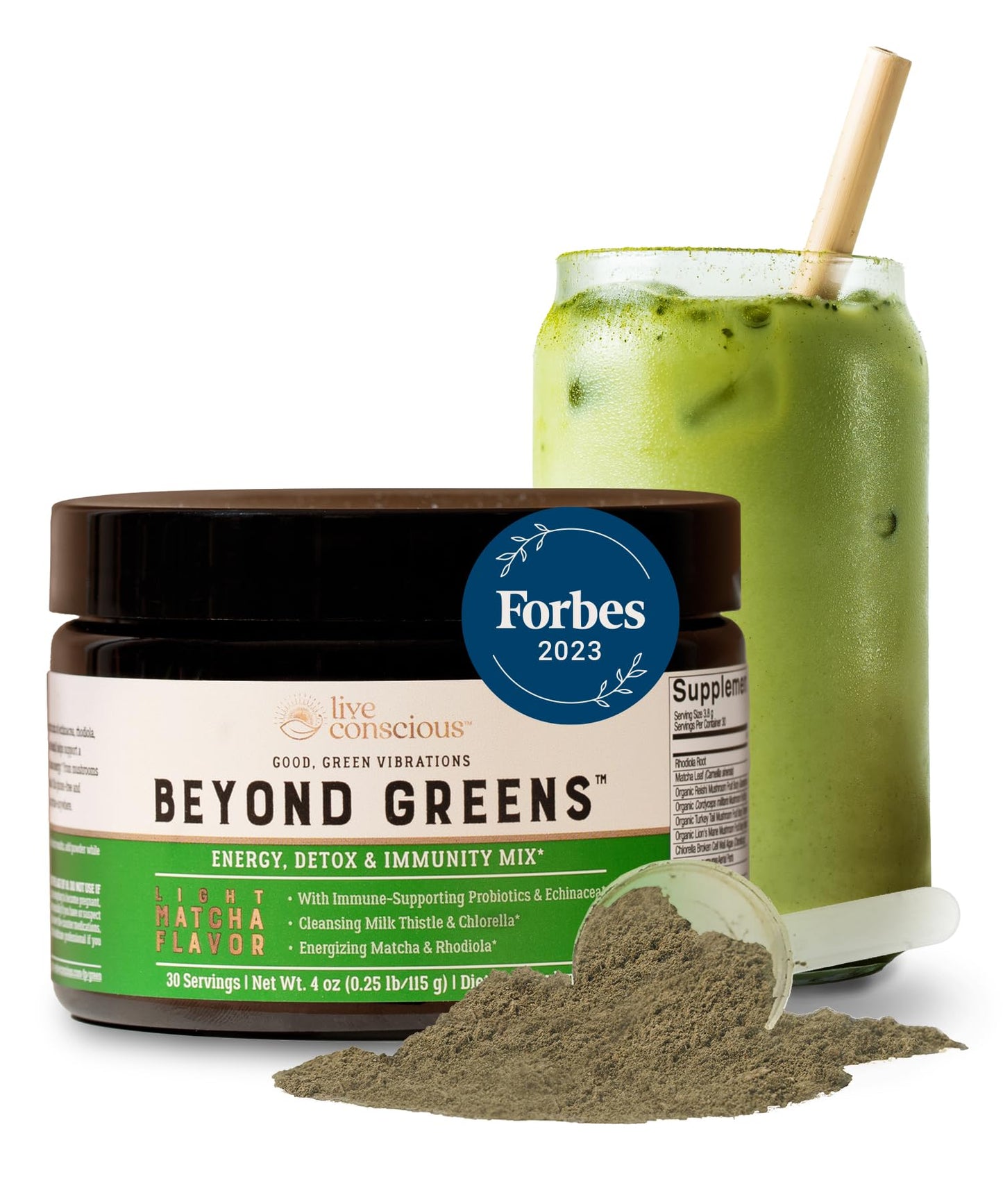 Live Conscious Beyond Greens Superfood Powder - Delicious Debloating Super Greens Powder - Matcha Greens Blend w/Chlorella Echinacea Probiotics for Immune Support & Energy