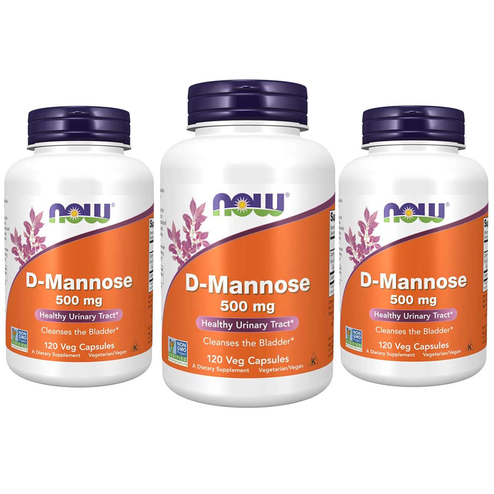 NOW Foods Supplements D-Mannose 500 mg Non-GMO Project Verified Healthy Urinary Tract* 120 Veg Capsules (Pack of 3)