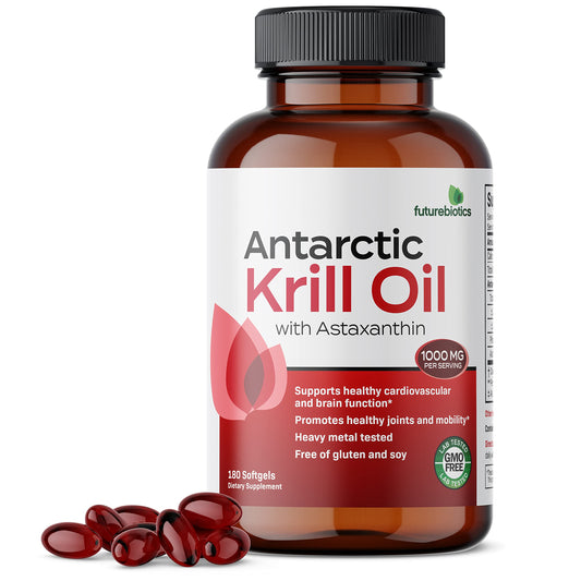 Futurebiotics Antarctic Krill Oil 1000mg with Omega-3s EPA DHA Astaxanthin and Phospholipids - 100% Pure Premium Krill Oil Heavy Metal Tested Non GMO – 180 Softgels (90 Servings)