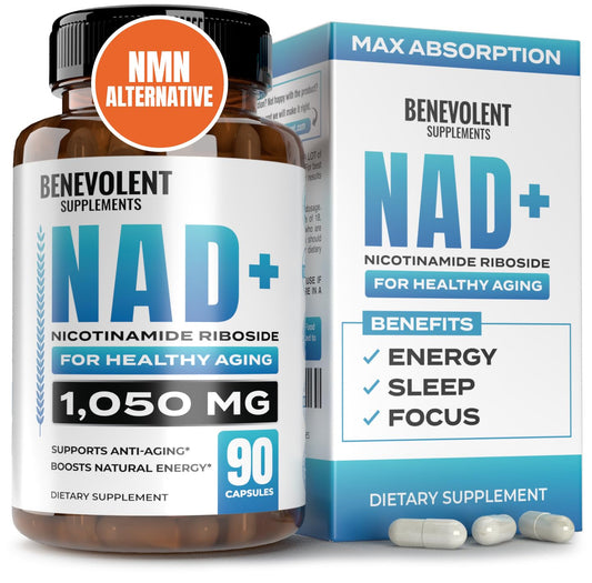 Benevolent NAD+ Supplement 1050mg – High Absorption NAD Supplement & NMN Supplement Alternative – Cell Regenerator with Nicotinamide Riboside Trans-Resveratrol & TMG for Energy & Healthy Aging