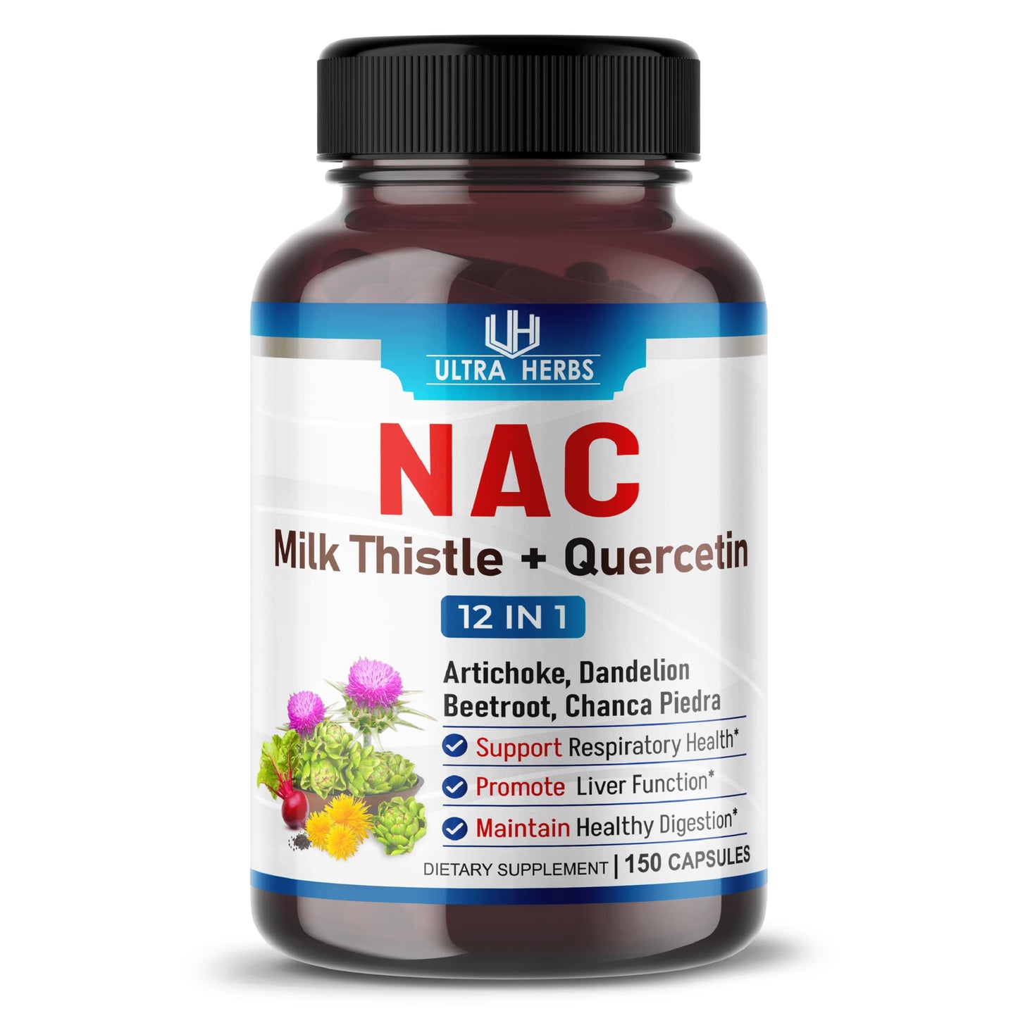 NAC Supplement N-Aetyl Cysteine 22900MG Enriched with Milk Thistle Quercetin - Support Immunity Respiratory Health & Liver Detox | 150 Capsules