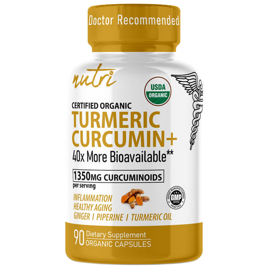 Nutri Organic Turmeric Supplement 1425mg - 40x More Bioavailable - 95% Curcuminoids - Turmeric Curcumin with Black Pepper Ginger & Turmeric Oil - Tumeric and Ginger Supplement