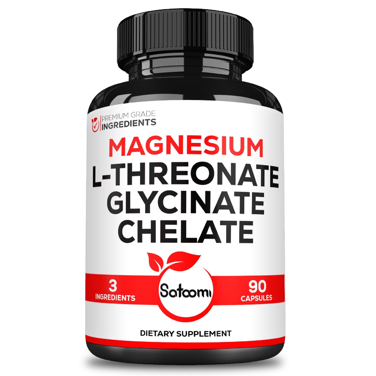 Satoomi 3in1 1200mg Magnesium L-Threonate Supplement with Magnesium Glycinate & Magnesium Chelate - 90 Capsules