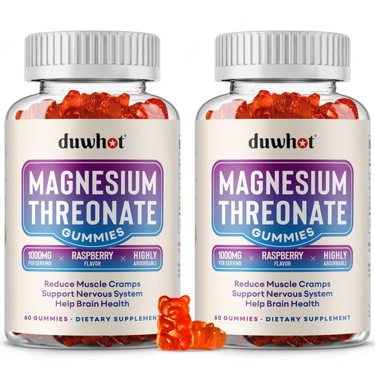 duwhot Magnesium Threonate Gummies 1000mg Magnesium Supplements for Kids & Adults Sleep Muscle & Nervous System Support Vegan 120 Raspberry Gummies