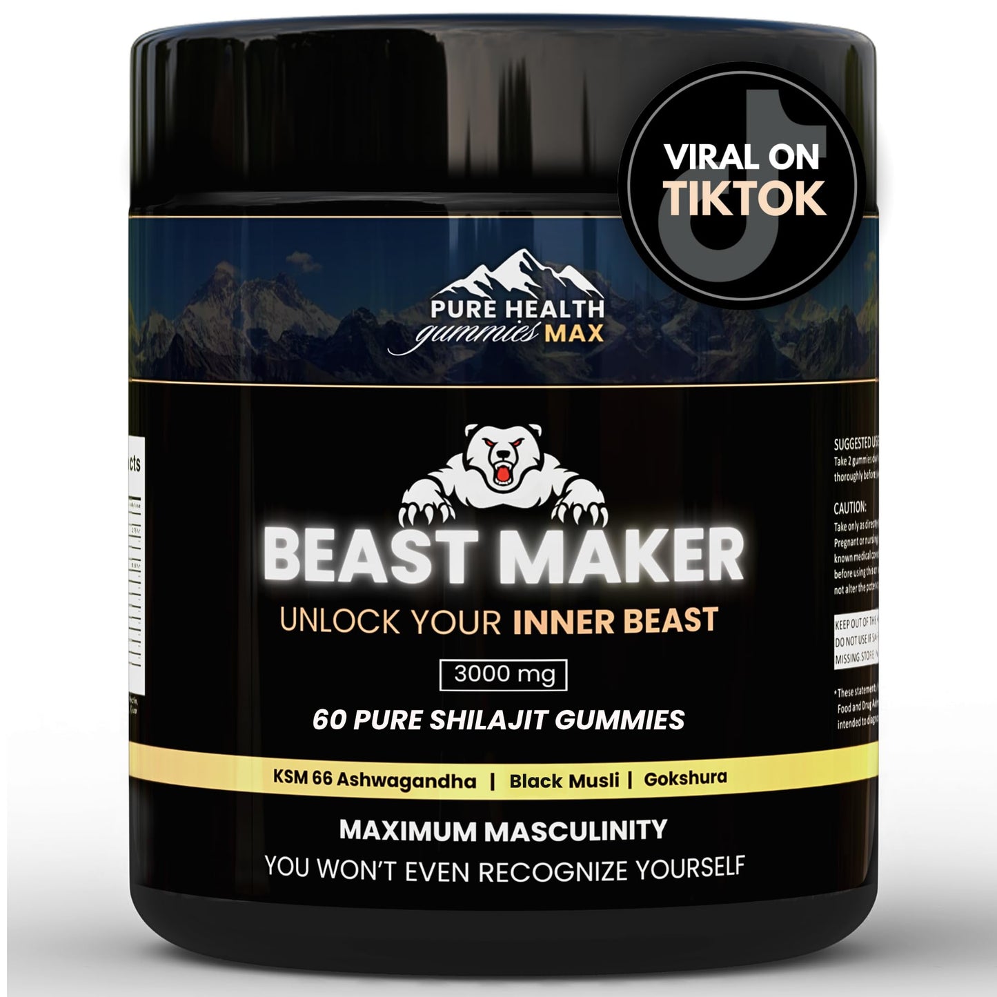 Beast Maker - Pure Shilajit Gummies for Men | Natural Himilayan Organic Shilajit with Ashwagandha Black Musli Gokshura | 60 Gummies